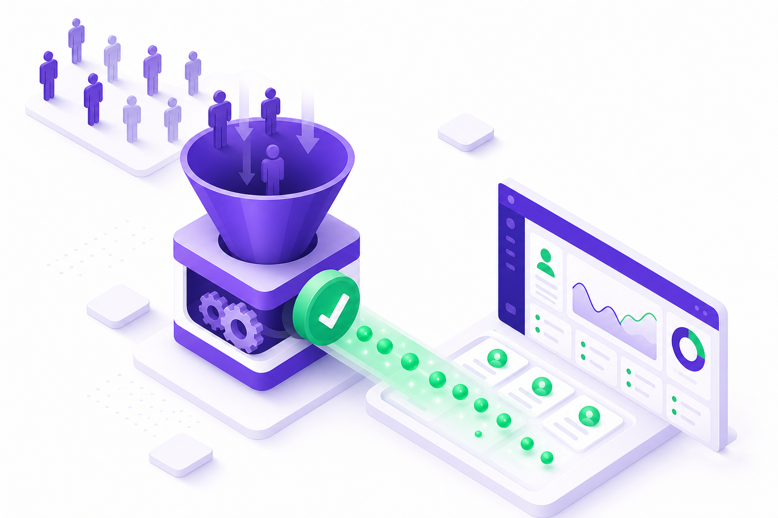 Lead qualification funnel filtering raw inquiries into qualified leads landing in a CRM