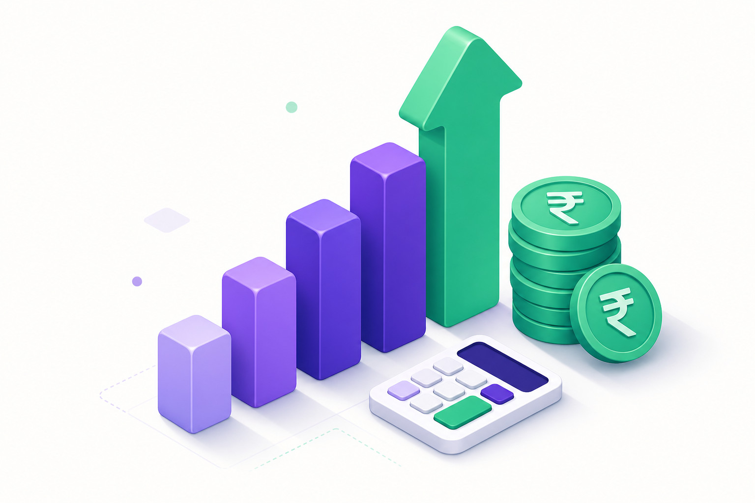 Isometric illustration of rising cost bars and a rupee coin stack representing total cost of ownership calculation