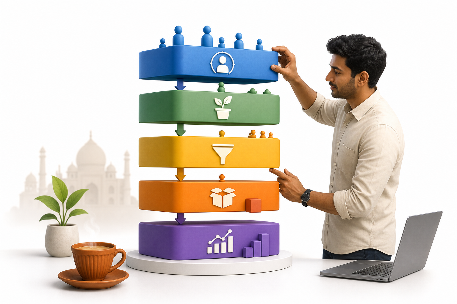 Concept illustration of the five-layer one-person growth stack.